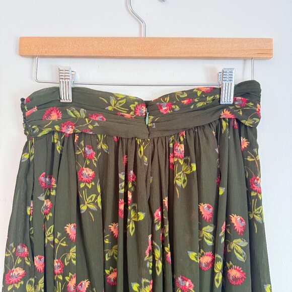J. Crew | Point Sur Olive Green Floral Maxi Skirt in Crinkle Chiffon Size 0 - Picture 7 of 10